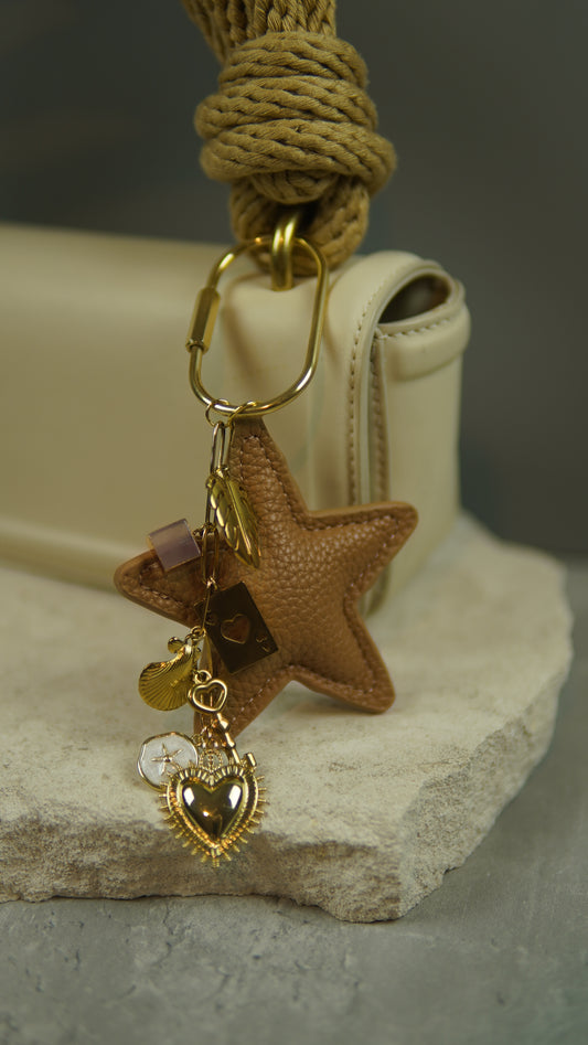 Light Brown Leather Star Bag Charm/ Keychain