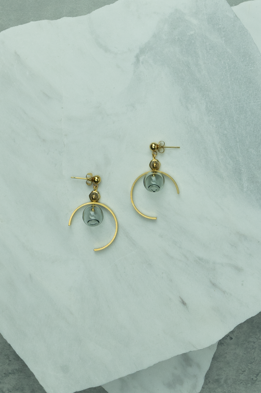 Open Circle with Ash Glass Earrings