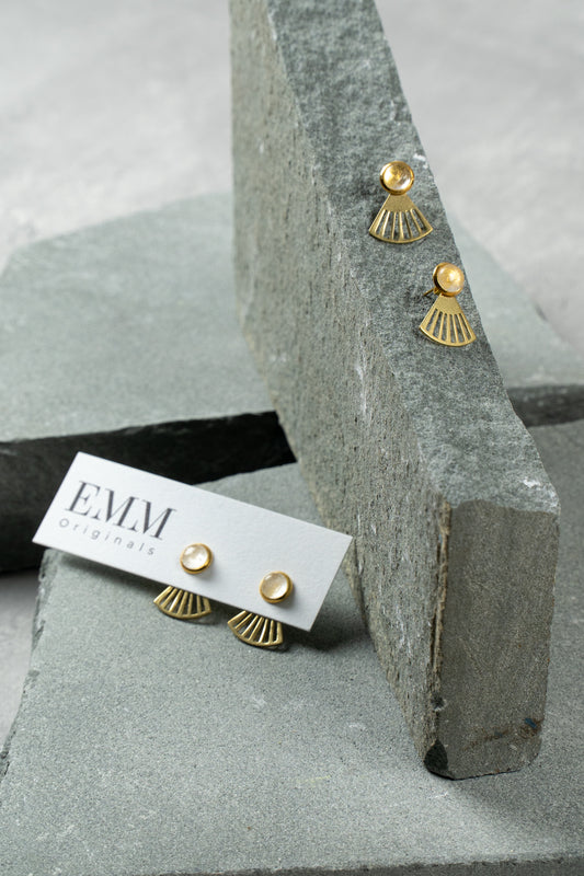 Fan Shaped Jacket Earrings with Rose Quartz