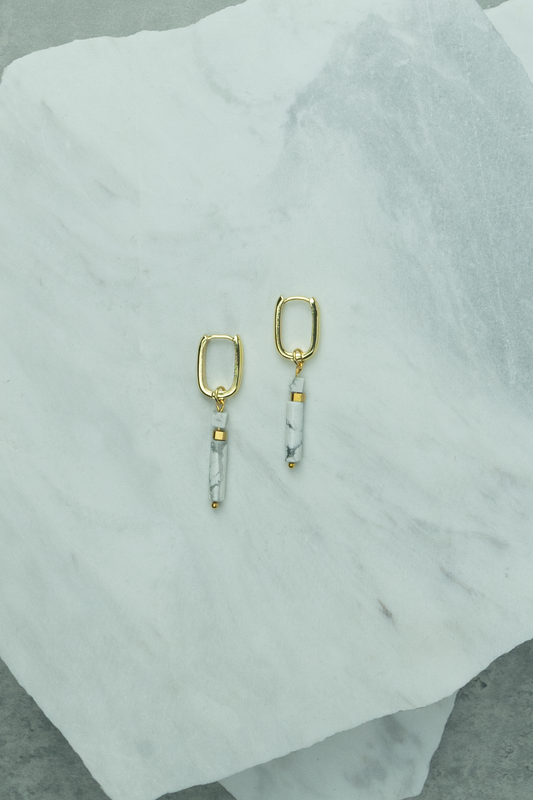 Rectangle Hoops with Howlite Earrings