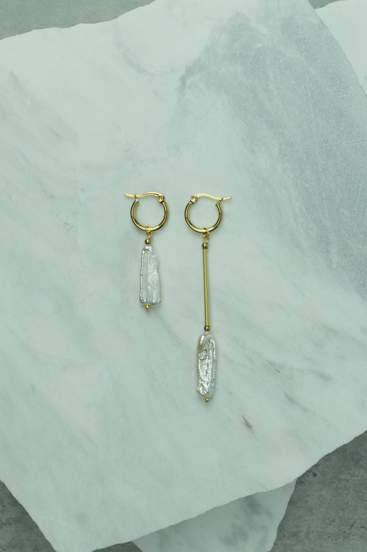 Hoop with Irregular Pearl- Asymmetric Earrings