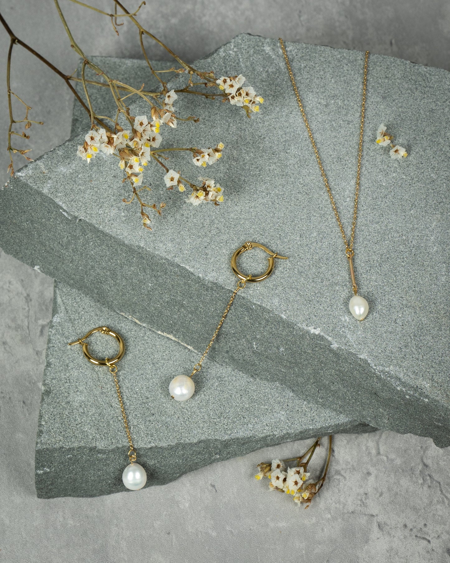 Hoop and Chain with Pearl Earrings