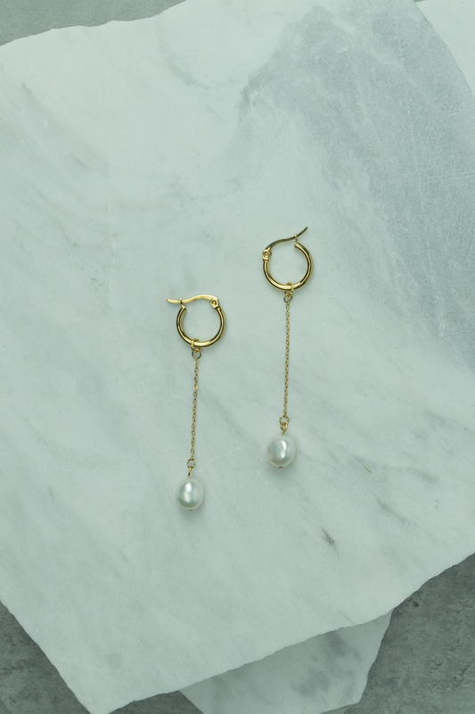 Hoop and Chain with Pearl Earrings