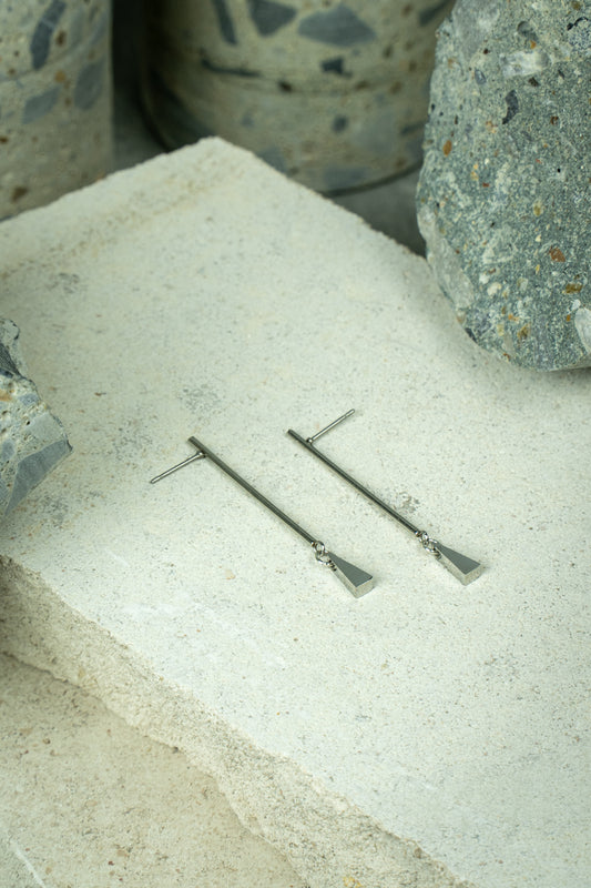 Line Stud with Triangle Charm Earrings