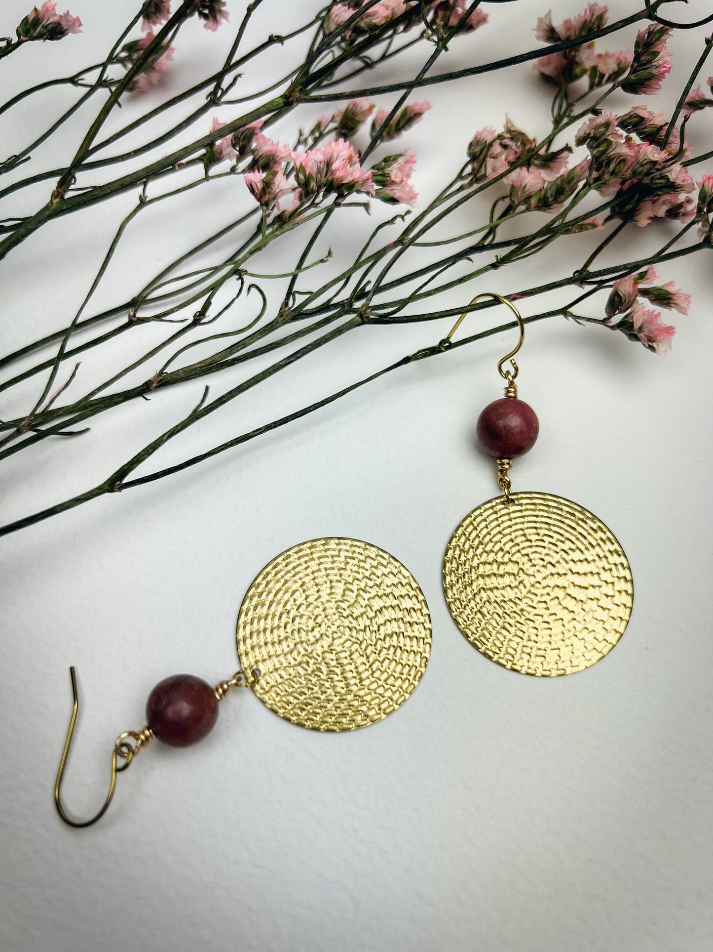 Circle Earrings with Rhodonite