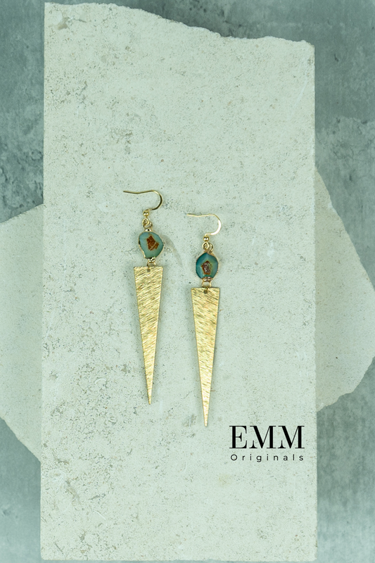 Green Gemstone Triangle Pendant Earrings