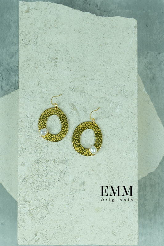 Hammered Circle Earrings with Pearl Wrapped