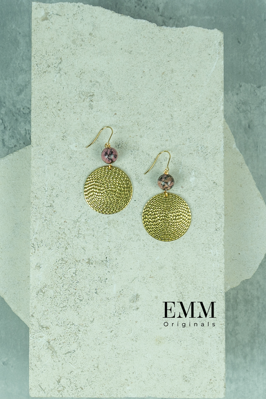 Circle Earrings with Rhodonite