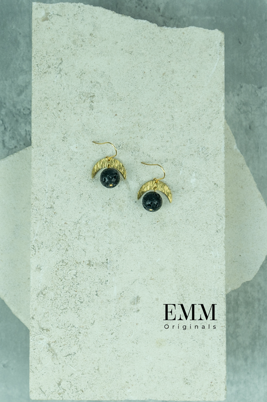 Moon with Black Stone Earrings