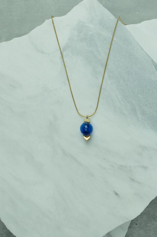 Chevron Heart with Blue Glass Necklace