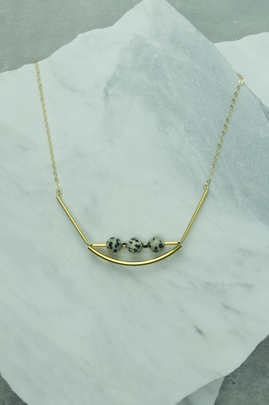 Curved Cylinder with Triple Dalmatian Jasper Necklace