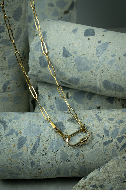 Carabiner Screw Clasp with Metal Beads Necklace