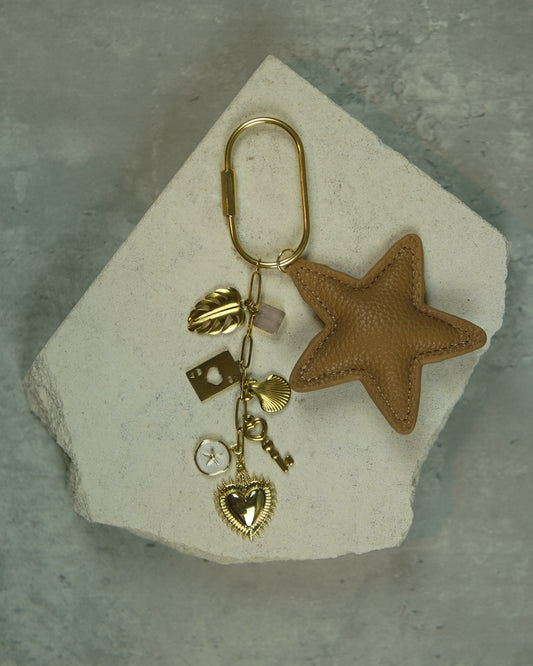Light Brown Leather Star Bag Charm/ Keychain