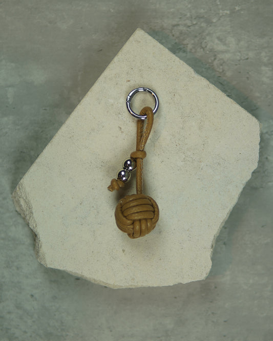 Brown Leather Monkey’s Fist Bag Charm/ Keychain