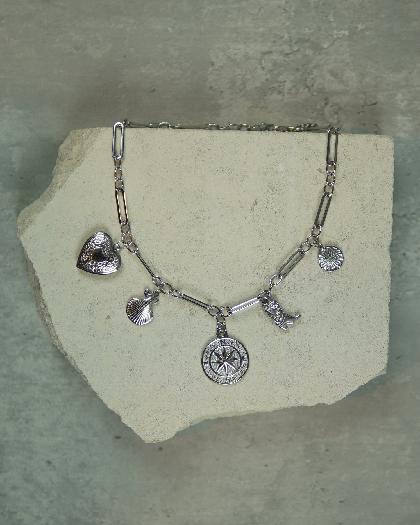 Adventure Charms Paper Clip Necklace – Silver