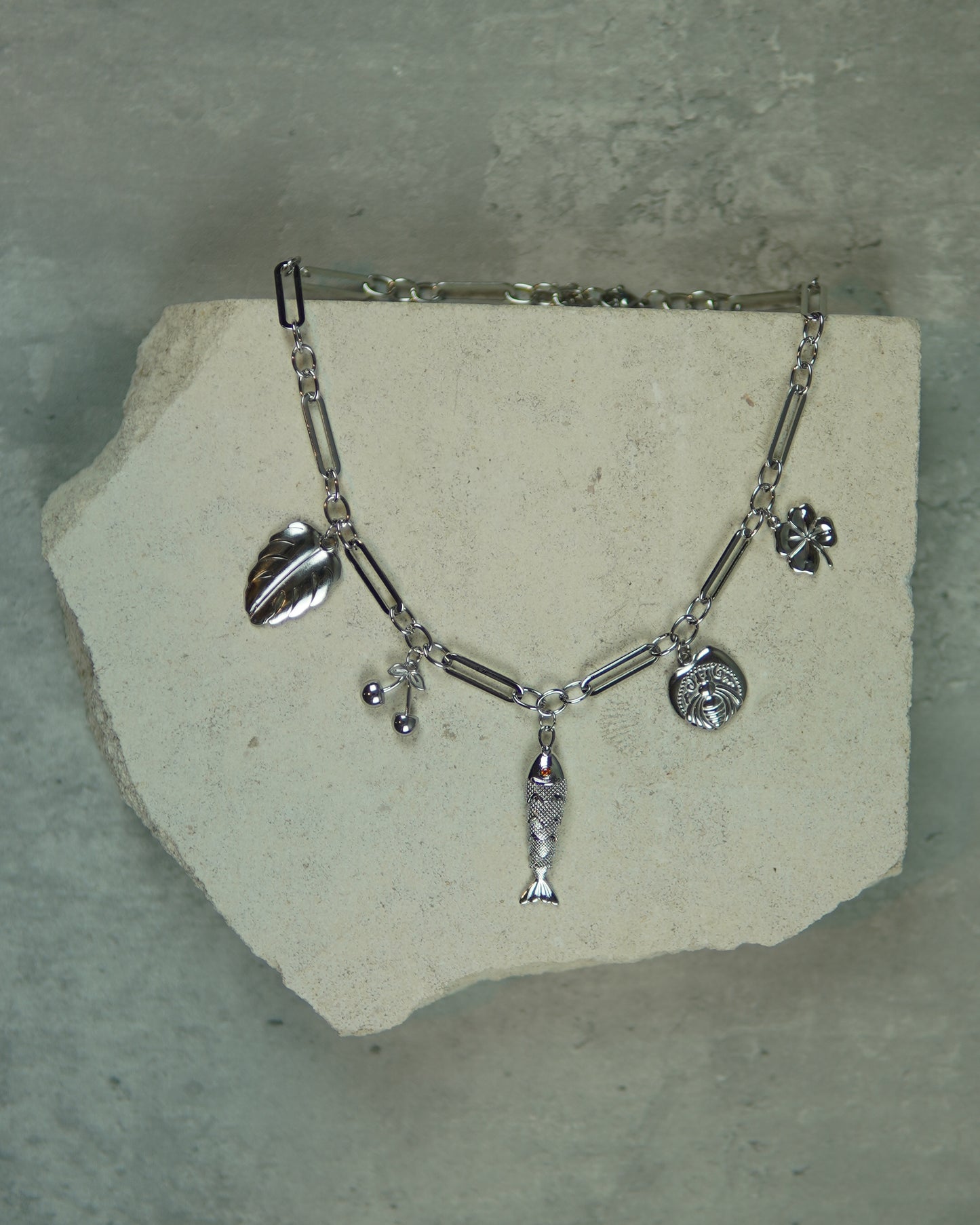 Lucky Symbols Charm Necklace – Silver
