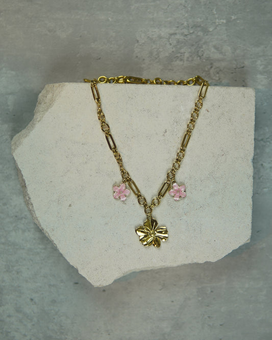Cherry Blossom Charm Necklace – Gold
