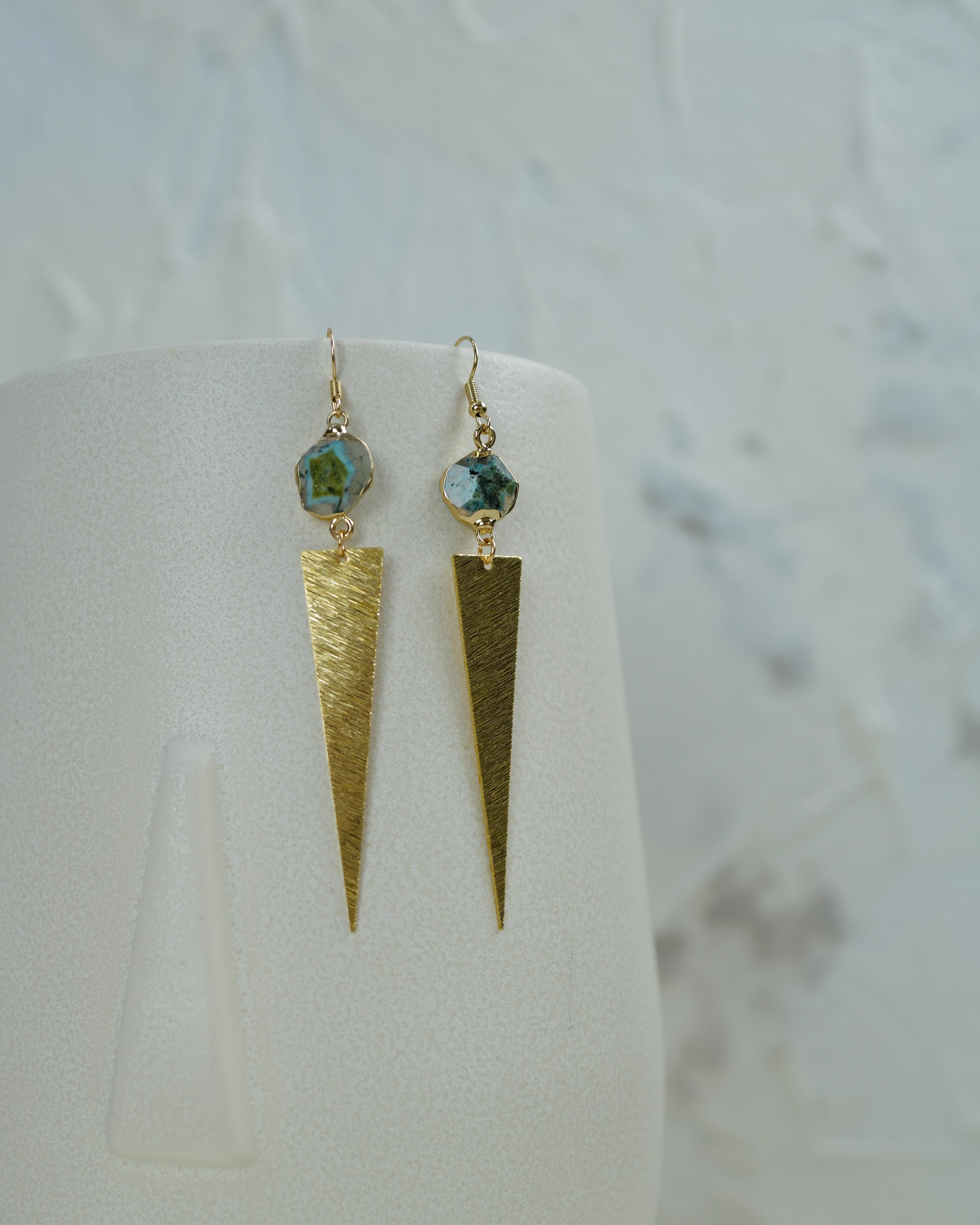Green Triangular Genstone Green Gemstone Triangle Pendant Earrings – EMM Originals